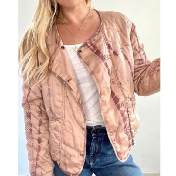 Anthropologie Marrakech Jacket Womens M Dusty Rose Quilted Tie Dye Chore Bomber - Picture 1 of 16